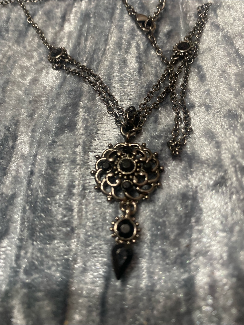 Black Bead Dangle Pendant & Earrings - Feminine Chandelier